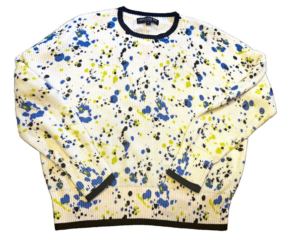 ⁠Central Park West Paint Splatter Knit Sweater Ribbed Crewneck Womens Size S